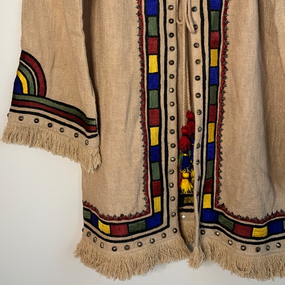 Roja Linen Jacket with Embroidery, Studs, Tassel and Fringe - Picture 3 of 7